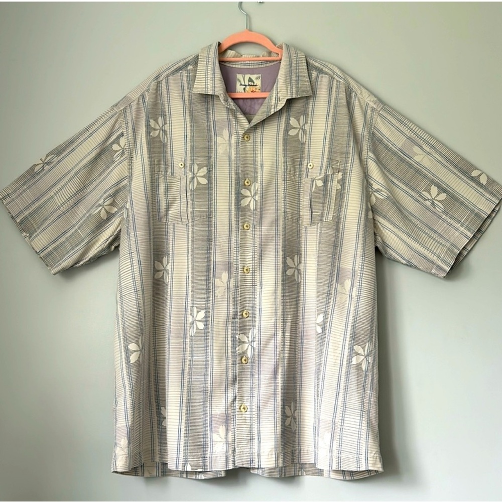 Tommy Bahama Gray Floral Casual Button Down Shirt, SZ: 2XL